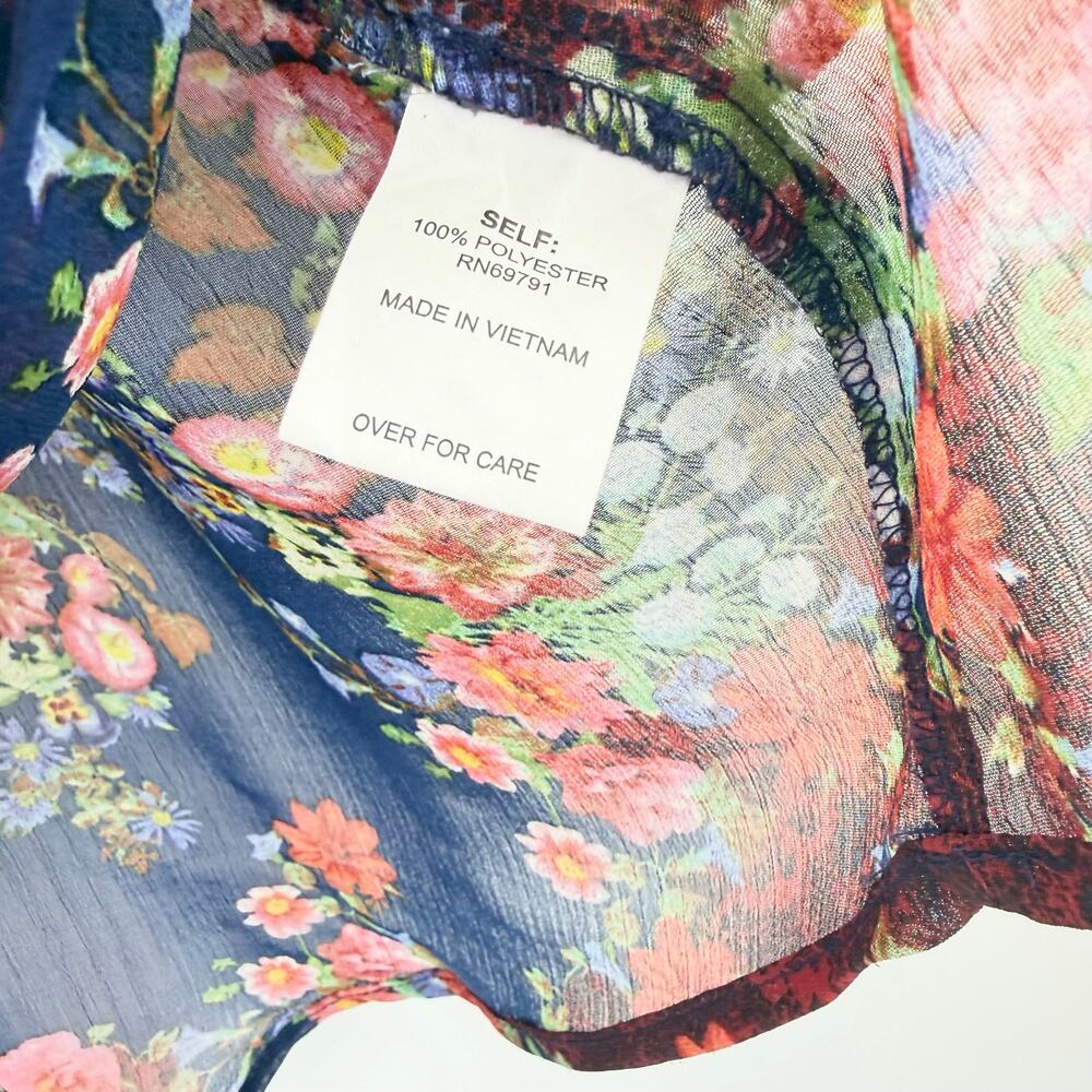 Anthropologie Fig & Flower Floral Sheer Boho Blouse Medium Blue Red Peasant Top - Picture 10 of 11